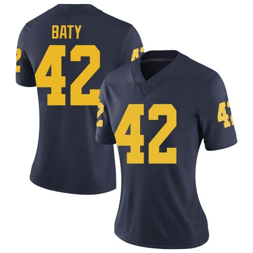 John Baty Michigan Wolverines Women's NCAA #42 Navy Limited Brand Jordan College Stitched Football Jersey HSY2754EK